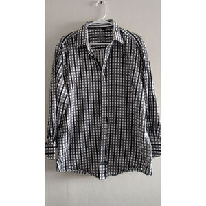 English Laundry Casual Button Down Shirt Neck 17.5 Black & White, Mens